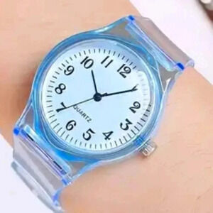 Round Easy Read Watch Simple Transparent Strap Electronic Watch Trendy ..NWT